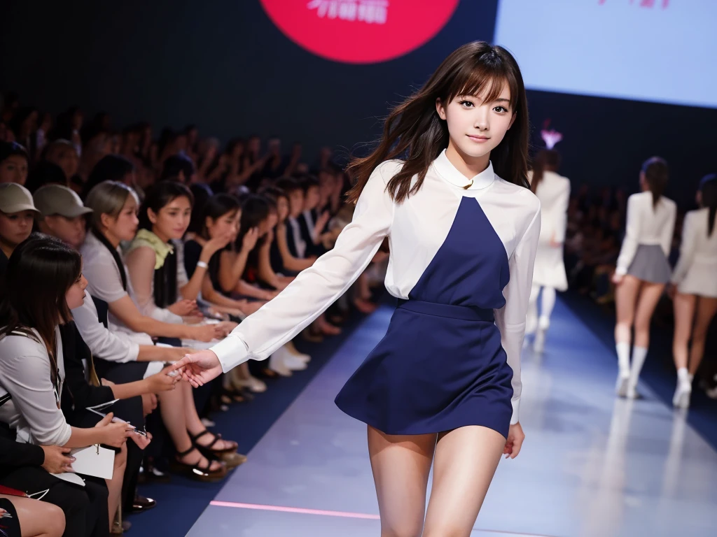 An extremely beautiful Japanese high school girl race queen who highlights her beautiful legs、Photographed walking down the runway at Triumph's new underwear fashion show、She is an eternal idol who combines a clean look with modern charm.。 She creates such beauty。 She feels her own warmth。 She creates a warm atmosphere。 We create beauty。 That's what I want to say。 In her full body photo、The figure features porcelain-like skin and golden hair that radiates a soft glow.。 This is probably、It captured the essence of her timeless charm.、This is the best shot ever.。 Each straight line and curve is carefully expressed.、Breathtakingly beautiful with impeccable detail。 This piece perfectly captures her timeless beauty.。 Divine Proportions、Sharp focus、Full-body photo taken by Kishin Shinoyama、high quality、High resolution、Detailed Background