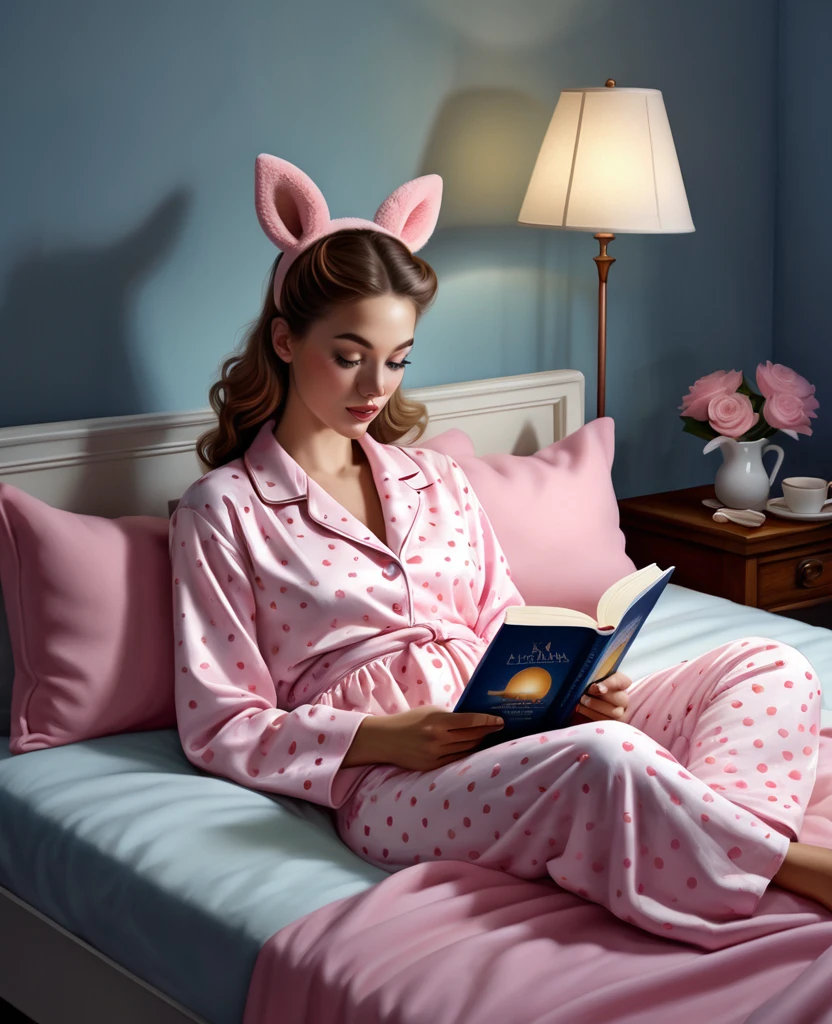 1
mulher araffe de pijama rosa ajoelhada em uma cama com um livro, noite calma. Digital illustration, beautiful representation, Boa noite, someone at home sits on the bed, linda foto realista, realistic illustration, Mary Jane Ansell, someone sits on the bed, beautiful illustration, inspirado em Chris LaBrooy, photorealistic illustration, dreamy illustration