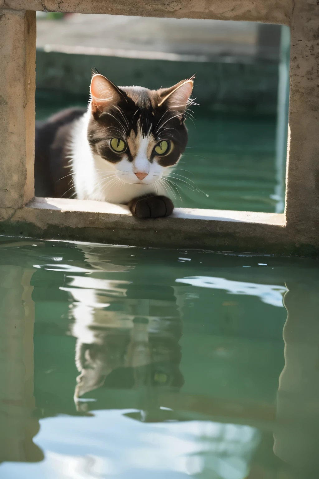 water surface mirror Peeking into Cat photograph