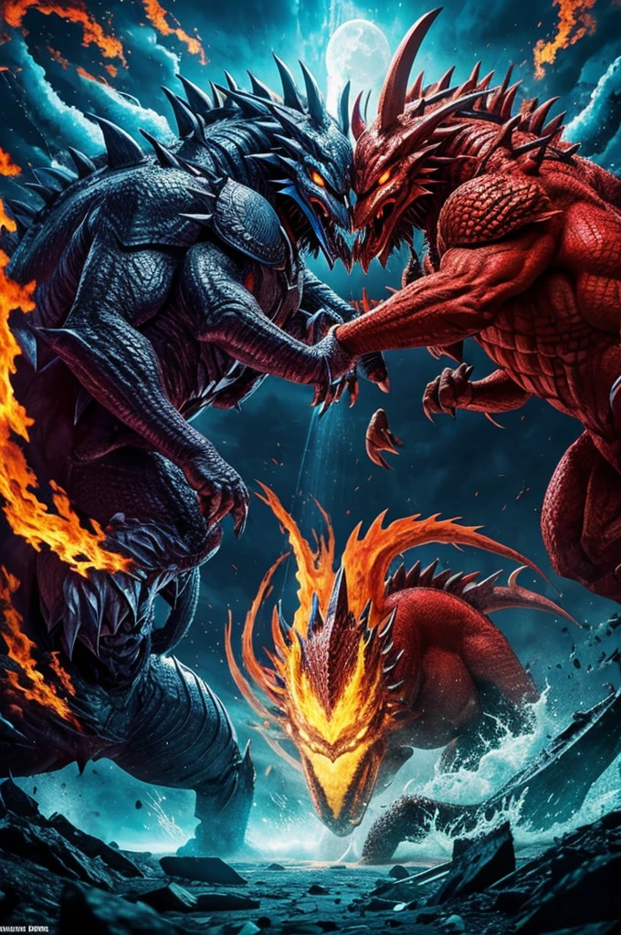 Show me a Japan monster and India monster fighting 