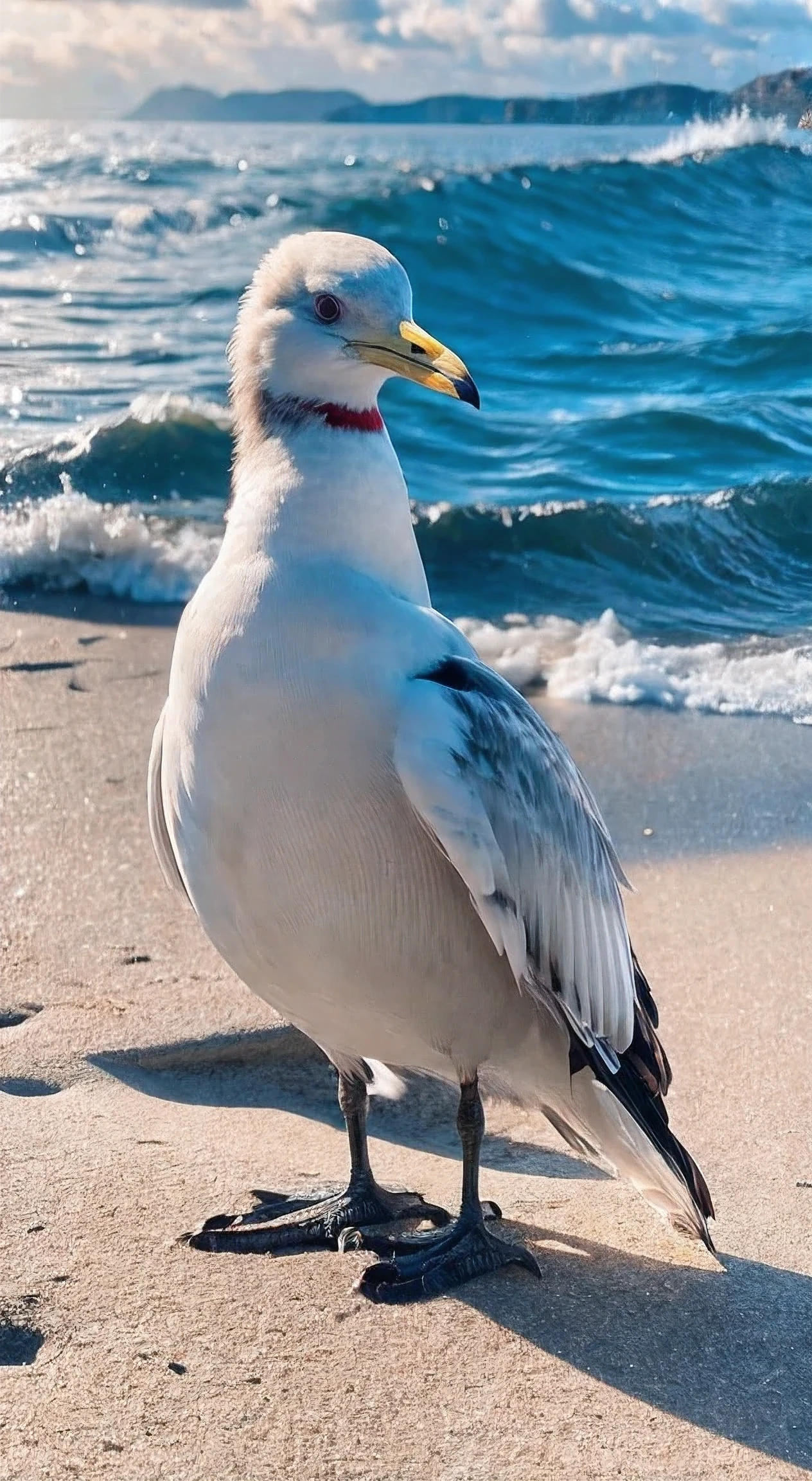 seagull eating french fries,1 seagull,beautiful detailed eyes,beautiful detailed beak,extremely detailed feathers,beautiful detailed legs,ocean,beach,sunset,golden hour lighting,dramatic clouds,vibrant colors,photorealistic,realistic,highly detailed,8k,best quality,masterpiece,professional photography
