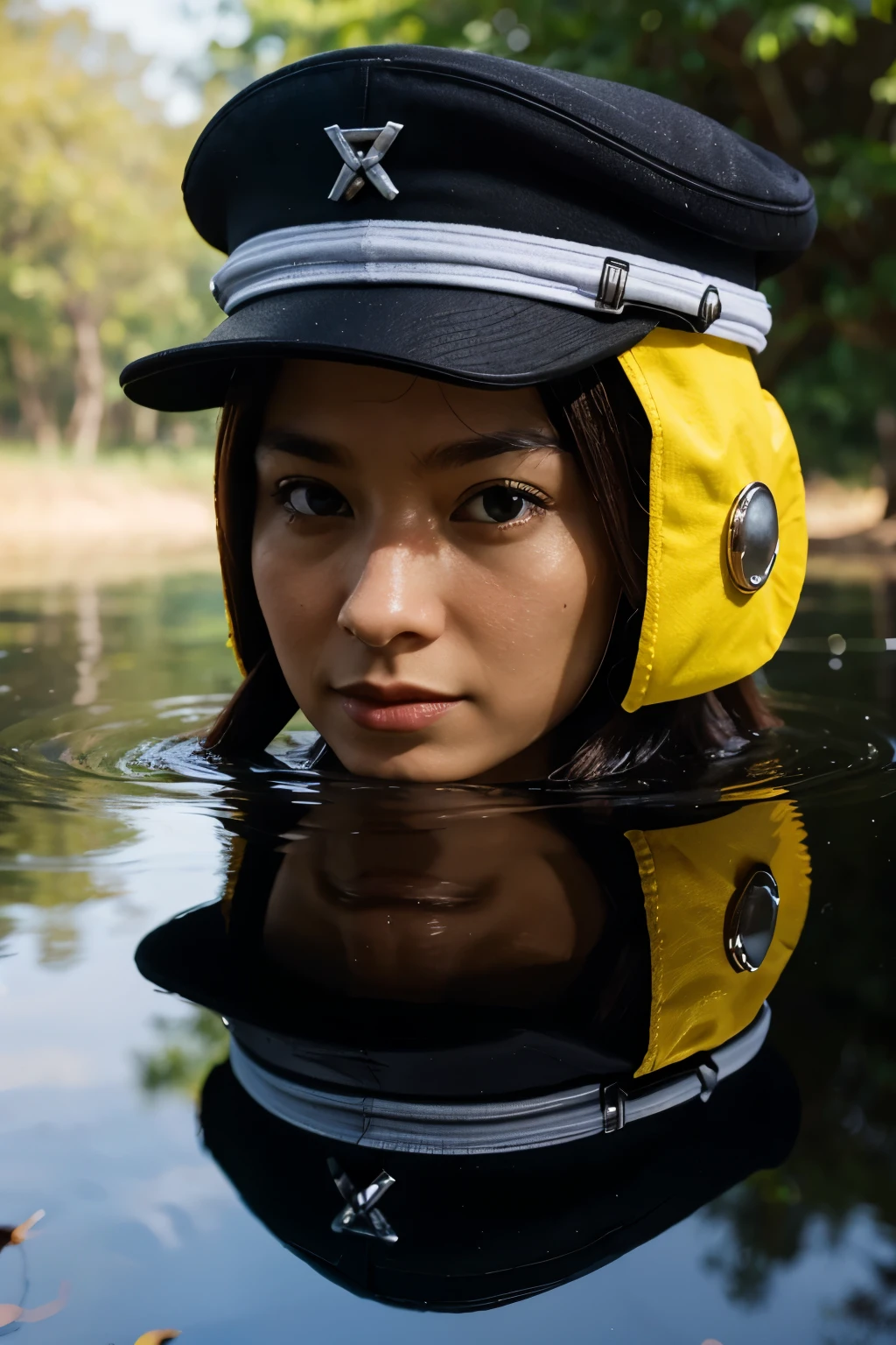 Please combine bright colors reflected in the word MOLU for a war cap