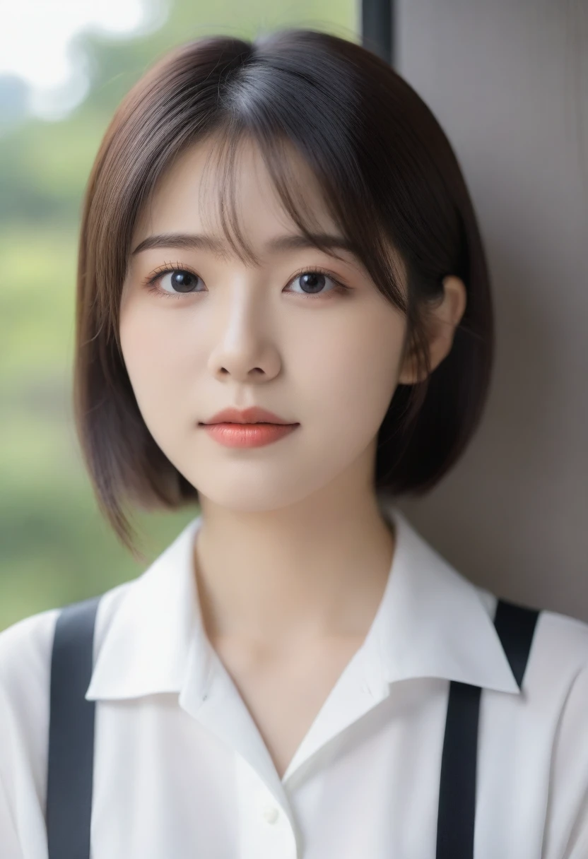 8k, Ultra-high resolution, Highest quality, masterpiece, 三分割法によるphotograph,Surreal, photograph, 1 girl, (16 years old:1.3), pretty girl, Cute face, Beautiful eyes in every detail, 細かくdetailedに,masterpiece,, One Girl:1.2, Japan Female Announcer,Young Wife,Urban area,whole body, Beautiful Face, (Skin with attention to detail:1.2), White shirt,Black Pencil Skirt,suspenders,Black garter stockings,Short Bob,Looking at the audience、beauty,Long neck、Laugh a little、Please close your mouth and laugh、(((Ideal body type))),A-cup small breasts :2,、Portraiture:2、Perfect Anatomy、鮮明なdetailed、detailed、Surreal、Light and shadow,Strong light