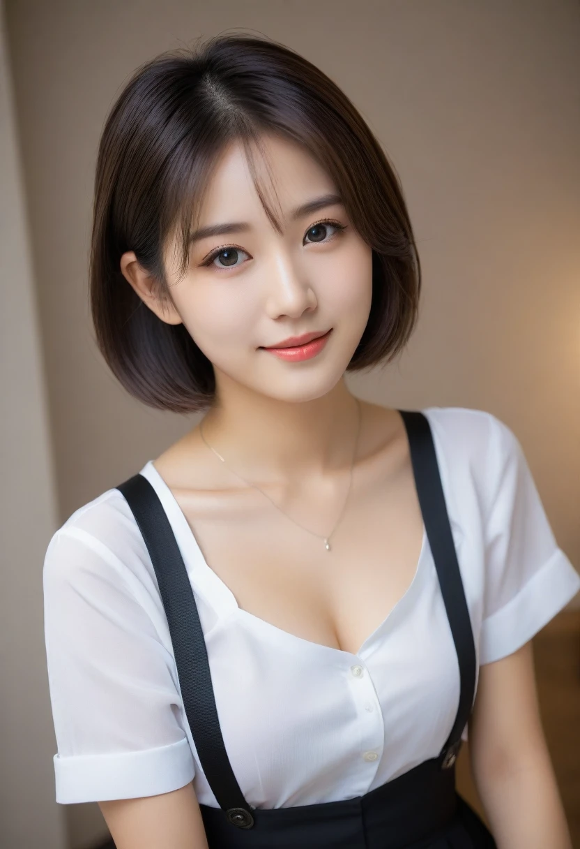 8k, Ultra-high resolution, Highest quality, masterpiece, 三分割法によるphotograph,Surreal, photograph, 1 girl, (:1.3), pretty girl, Cute face, Beautiful eyes in every detail, 細かくdetailedに,masterpiece,, One Girl:1.2, Japan Female Announcer,Young Wife,Urban area,whole body, Beautiful Face, (Skin with attention to detail:1.2), White shirt,Black Pencil Skirt,suspenders,Black garter stockings,Short Bob,Looking at the audience、beauty,Long neck、Laugh a little、Please close your mouth and laugh、(((Ideal body type))),A-cup small breasts :2,、Portraiture:2、Perfect Anatomy、鮮明なdetailed、detailed、Surreal、Light and shadow,Strong light