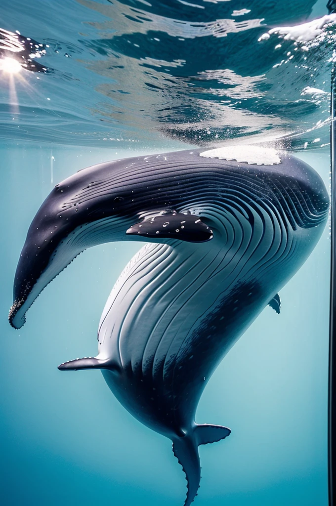 A big beautiful whale into the glass of water