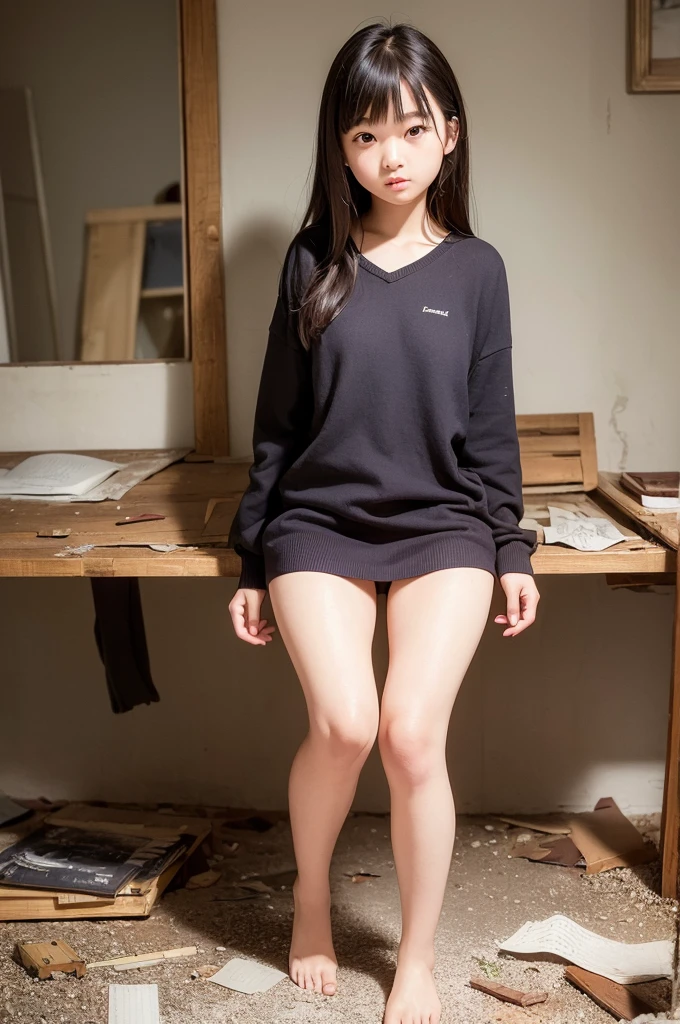 (masterpiece), (Highest quality), (High resolution),Realistic skin texture, Perfect Face, Realistic, Perfect hands, Perfect finger count, Japanese, Girl, (************), Big Eyes, Brown eyes, Brown Hair, bangs, Long Hair, Small face, Cute smile, , (naked, Big Breasts, Pussy, Thick lower body), Cute pose, In an abandoned house, Litter