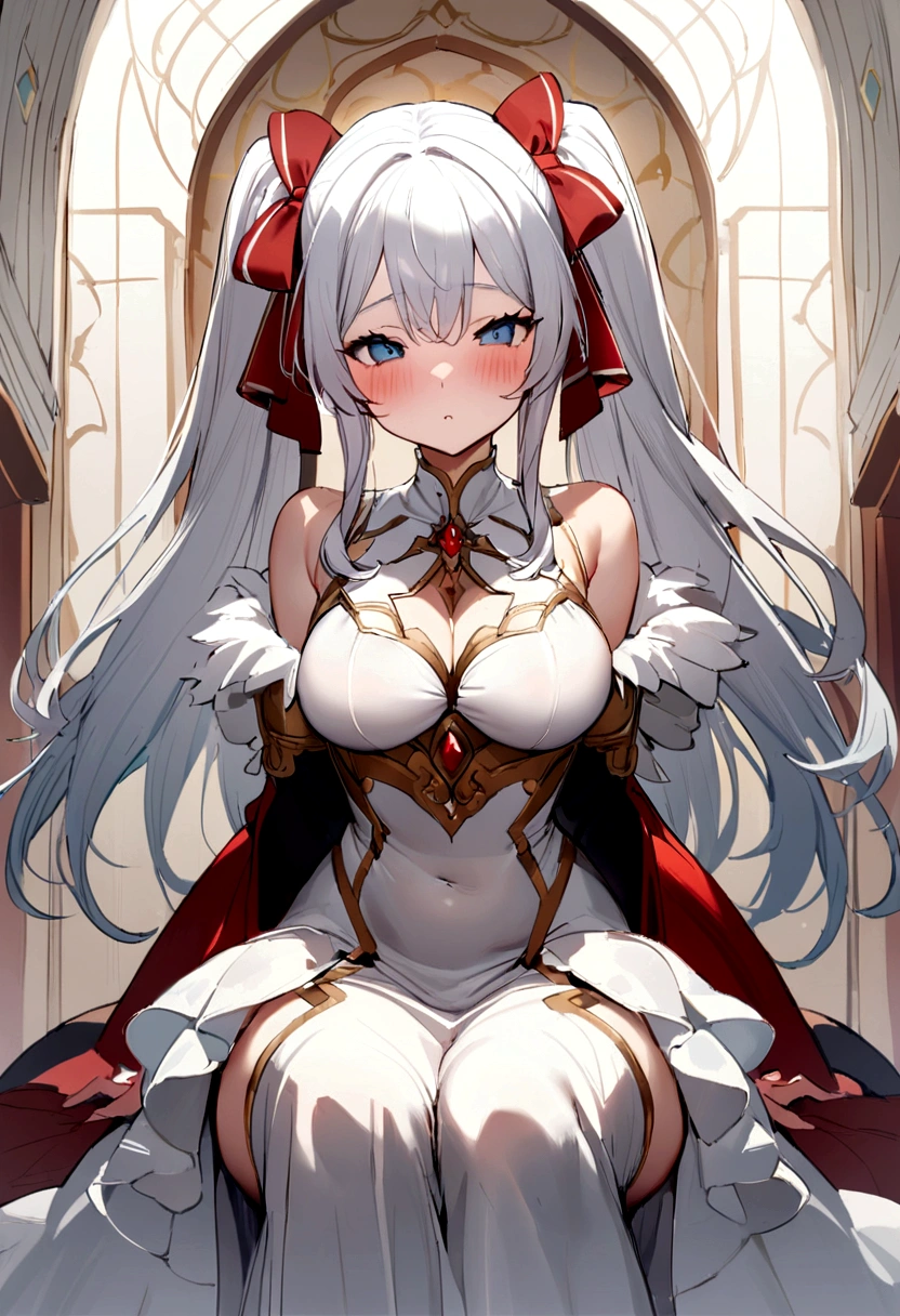 (8k、Best image quality、Highest quality、masterpiece)、Detailed face、((One ))、Beautiful breasts、(Blushing:1.3) 、steam、nsfw、Estrus、((、Best Bust、Medium Bust))、Full Body Focus、Twin tails、White Hair、Blue Eyes、Show your ass、Beautiful buttocks、Show your asshole、(Child body type)