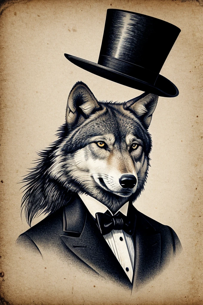 logo of a wolf with elegant top hat