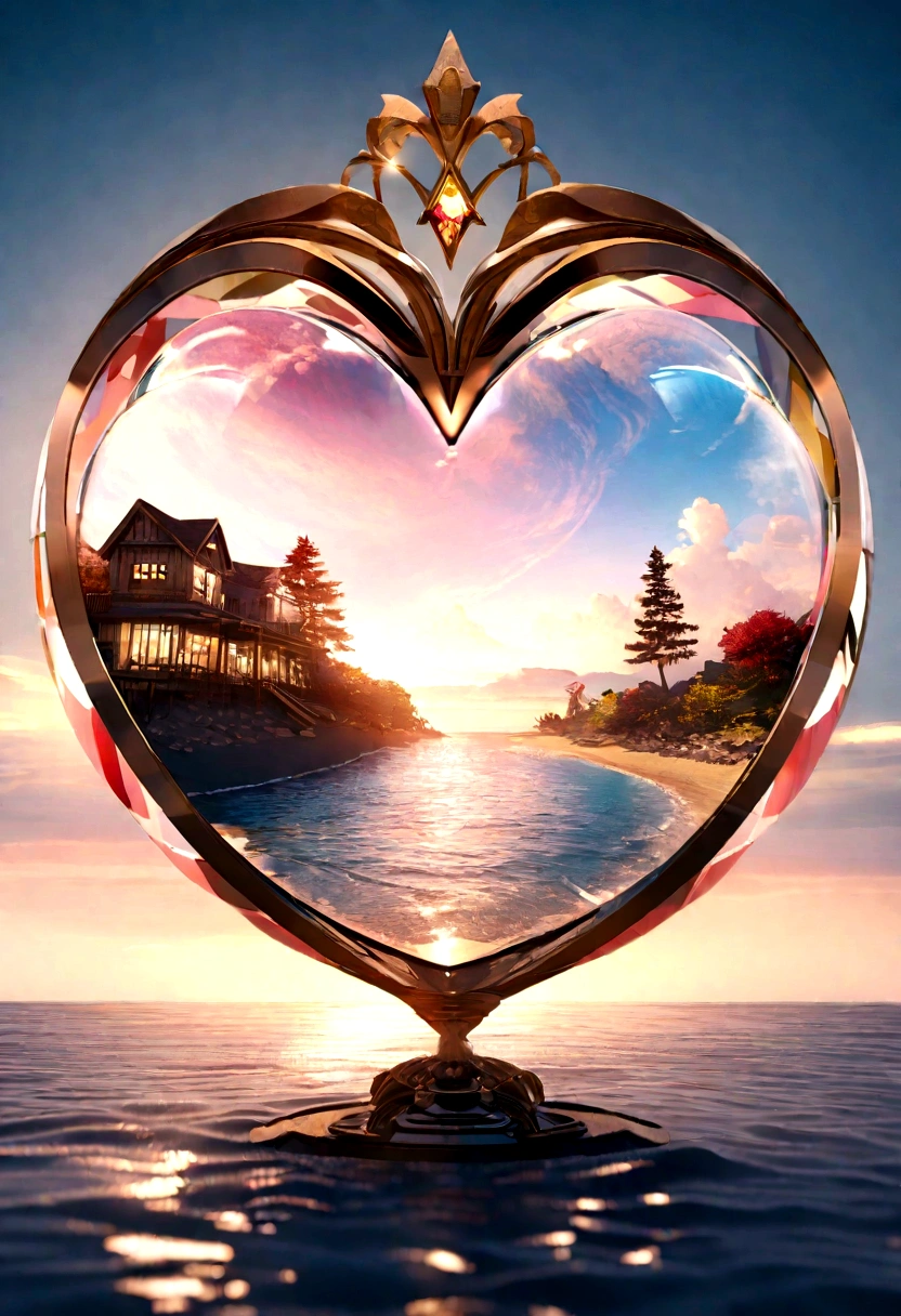 Double exposure of glass heart, Immerse yourself in a soft and romantic atmosphere. Using Double Exposure Technology、Create something vivid, Dynamic Image. Inside the Glass Heart, There are picturesque summer bungalows in front of the beach where the waves sink in the vibrant summer sunset、Visualize beautiful summer landscapes, All made using tilt-shift technology, 3D effects and sharp contrast. Around the Glass Heart, The atmosphere should resonate with love and romance, Soft pastel tones and warm lighting、It creates an enchanting and welcoming environment. Make sure the charming cottage in the fall landscape and glass center has a vibrant and detailed look, It forms a peaceful and romantic environment that harmonizes with the calm and romantic environment.
Necessary for this effect: alchemy, Prompt Magic V3, Photoreal or Dream Shaper V7