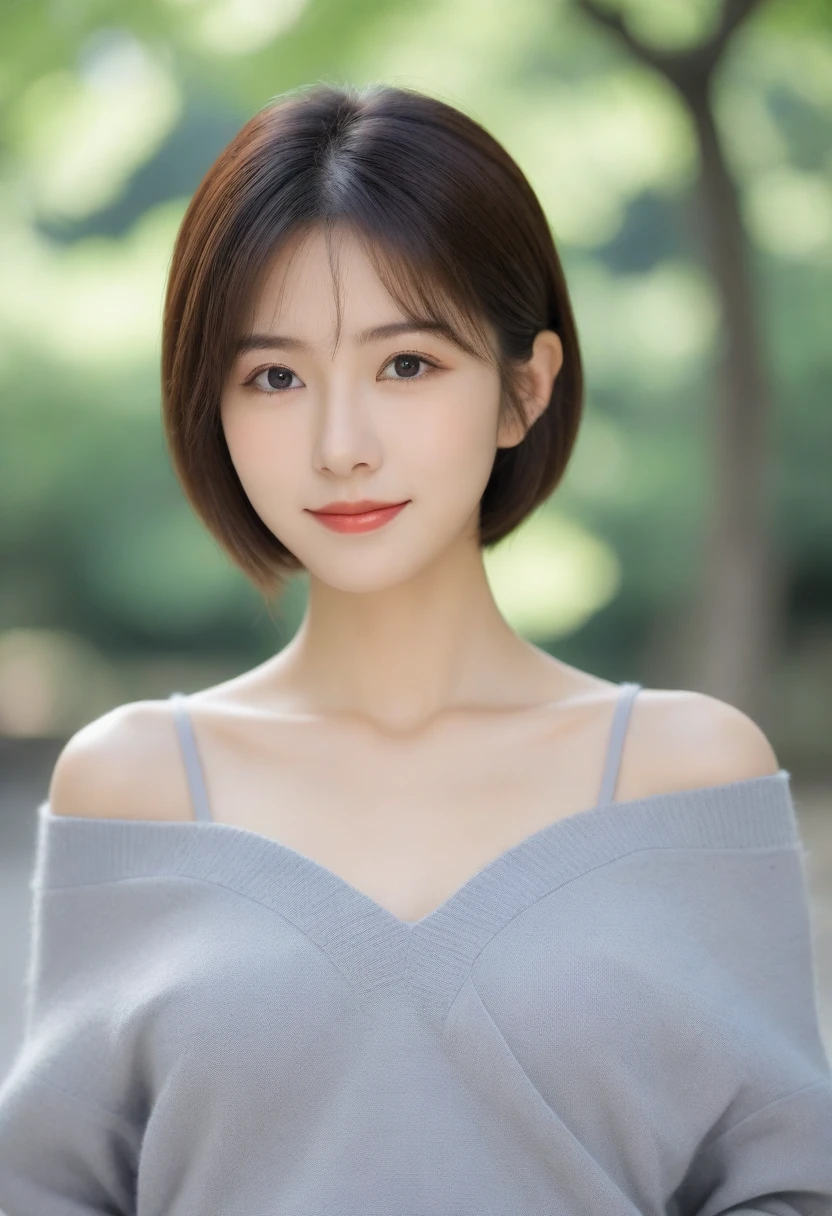 8k, Ultra-high resolution, Highest quality, masterpiece, 三分割法によるphotograph,Surreal, photograph, 1 girl, (:1.3), pretty girl, Cute face, Beautiful eyes in every detail, 細かくdetailedに,masterpiece,, One Girl:1.2, Japan Female Announcer,whole body,Young Wife,Urban area,street tree,(V-neck sweater, Off the shoulder:1.2),Pencil Skirt,clavicle,Full of cleanliness,A carefree smile,Healing the heart,Short Bob,Looking at the audience、beauty,Long neck、Laugh a little、Please close your mouth and laugh、(((Ideal body type))),A-cup small breasts :2,、Portraiture:2、Perfect Anatomy、鮮明なdetailed、detailed、Surreal、Light and shadow,Strong light