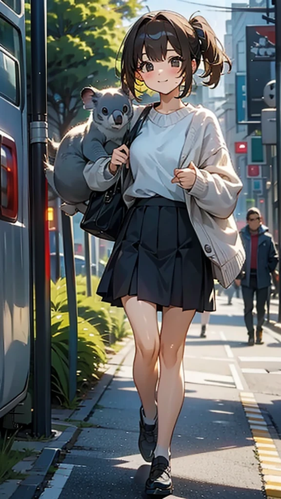Cute girl walking with koala
