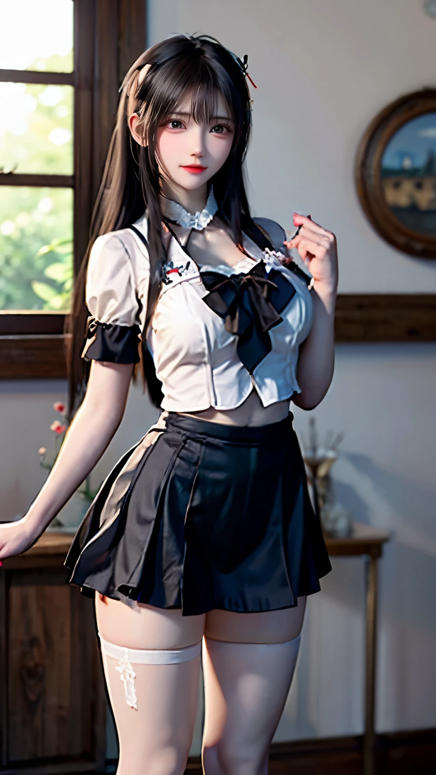 (Very delicate and beautiful:1.2)super model,,Big Breasts,Beautiful breasts,voluptuous,【bike shorts】,,【3girls】,,Highest quality, High resolution, 8K,Kick in a hurry,Maid clothes,mini skirt