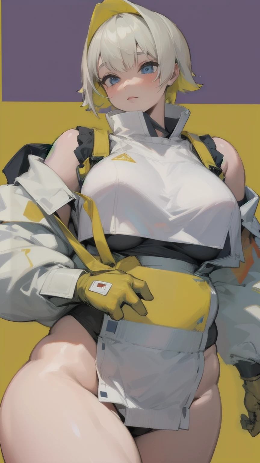 masterpiece, best quality, ultra-detailed, Potrait of beautiful , (chubby) (sexy), (plump), (curvy), (sexy), (nude), ((tomboy)), (anime), (Breasts), (Plump), ((very short hair)), (boyish), (muscular), (little brat), (naughty), (young), (Short Hair), (pudge face), (cute), (handsome), (nude), (big areola), (Bad body odor), (Elegg), (purple eyes)