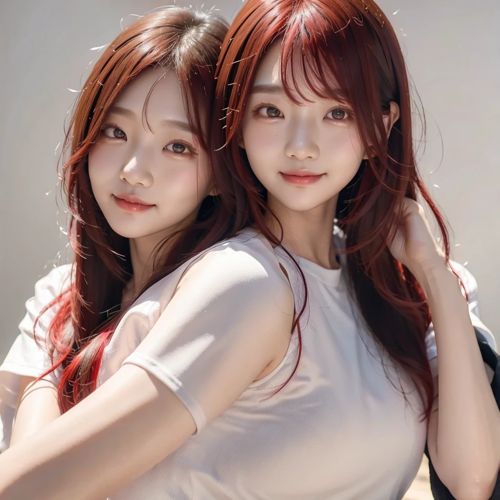 Wonyoung, red hair, simple background, asian, portrait 