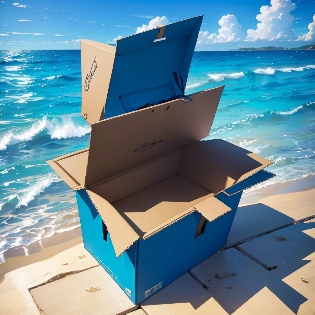 ocean blue pendant on a box, no people