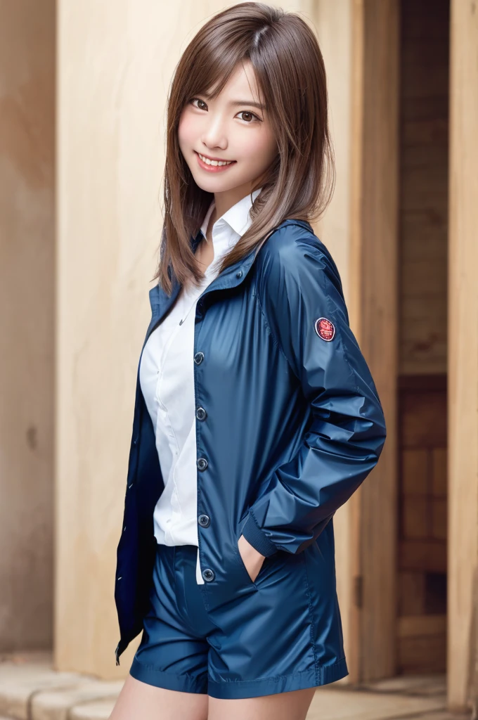 (a girl dancing in the rain with rain-boots and raincoat), 8K, of the highest quality, dancing, masterpiece:1.2), (smile:1.2), (joyful expression:1.0), (short pants:1.3), (Realistic, Photorealsitic:1.37), the highest quality, masterpiece, (wet street:0.4), wet, rain, ((blond hair)), Beautiful young woman, Pensive expression, charming, an inviting look, ((long hair)), dynamic posing, Cinematic background, Light skin tone,