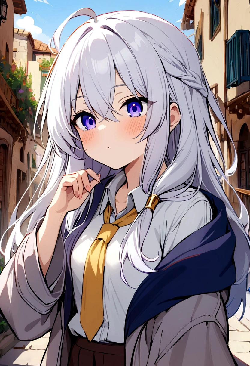 masterpiece, best quality, 1girl, elaina_(majo_no_tabitabi), silver hair, purple eyes, long hair,