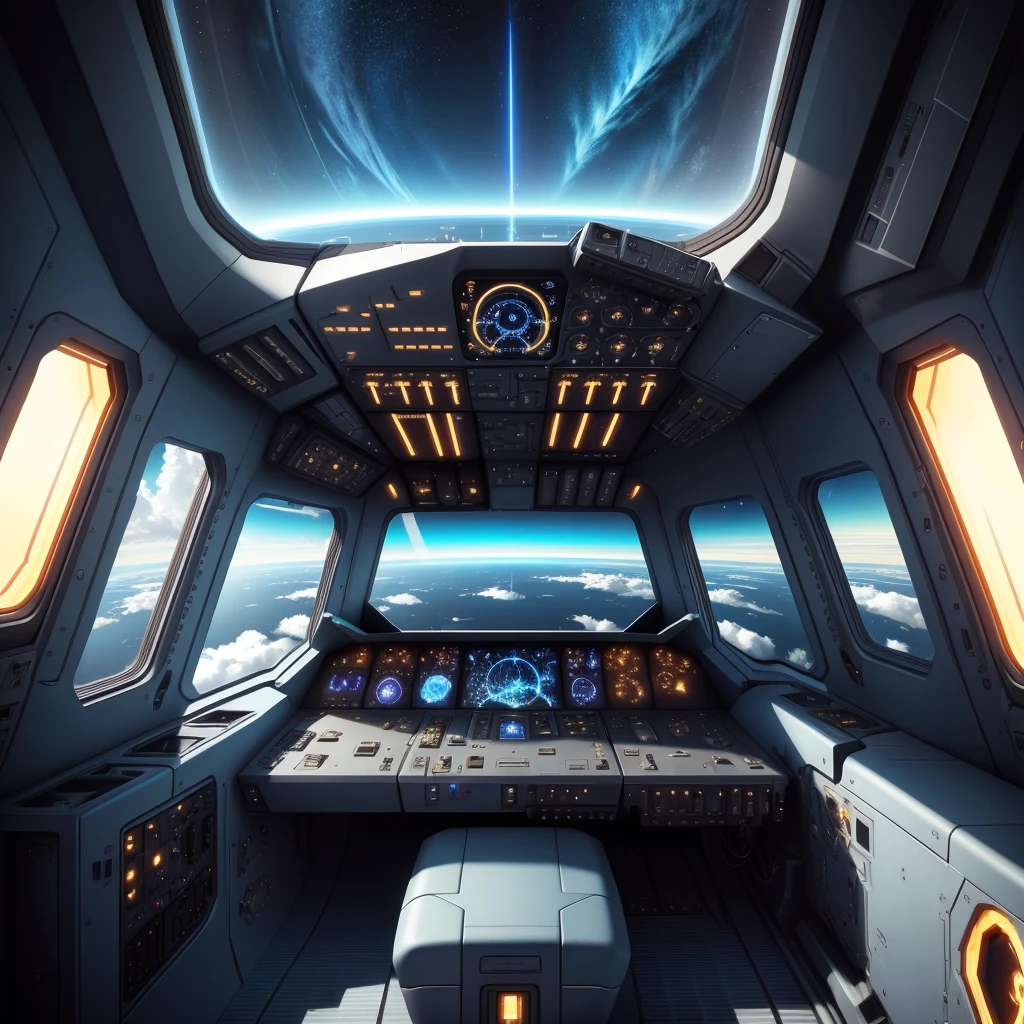 spaceship cockpit with view of the earth and sky from the cockpit, in a spaceship cockpit, cockpit view, first-person view, first - person view, first person view, first person screenshot, luminous cockpit, first-person pov, detailed spaceship interior, inside future fighter, first person view perspective, inside a space ship