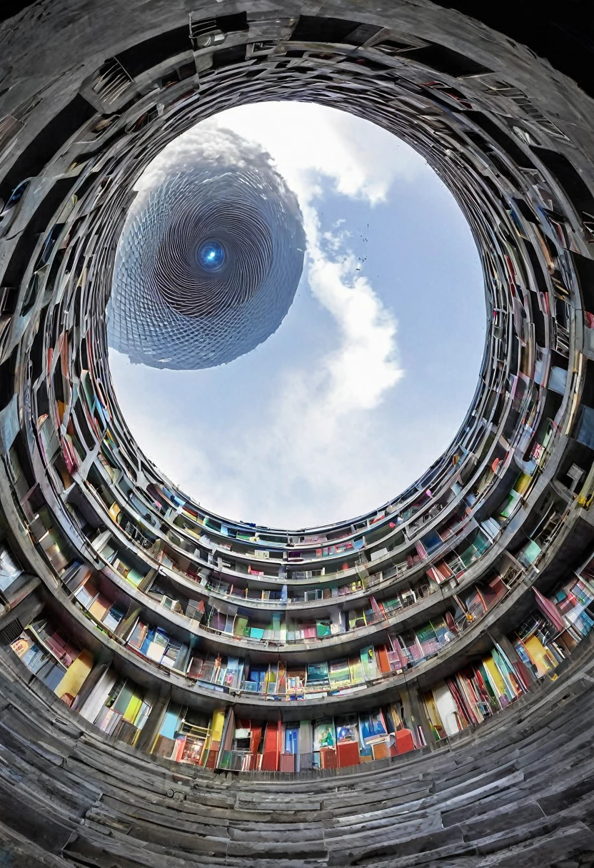 Un decierto narajanda, en medio unas murallas gigntes y dentro solo se ve asomad la cima de un edifico a lo lejos. En titulo debe tener en grande Vortex: Juegos Mortales.