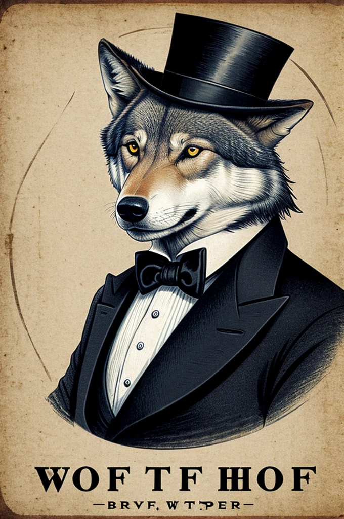logo of a wolf with elegant top hat