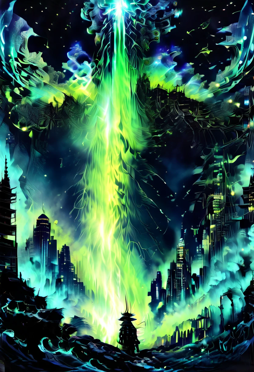 (High resolution,Highest quality), Giant sci-fi creatures,A giant sci-fi beast,Giant sci-fi monster, A towering sci-fi presence, Towering Alien Creatures, Giant aliens,Large extraterrestrial lifeforms,Majestic Titanium SF,Giant futuristic creature,Giant sci-fi monster, destroyed metropolis,Devastated city,Dilapidated cityscape,Dystopian cityscape,Apocalyptic city skyline,Ruins of a destroyed city,Destroyed urban environment,Collapsing Streets,Ruined city, Scattered skyscrapers,Destroyed building,Damage to infrastructure,Roads and bridges were damaged,Collided vehicle,Falling debris,Burning Wreckage,Smoggy air,Abandoned City, Glowing Eyes,Sparkle Eyes,Sharp Eye,Menacing eyes,Glowing Eyes,Sharp Eye,Strong eyes,Sinister Eye,Illuminate the eyes, Sharp teeth,Sharp Fangs,Ferocious Jaws,Powerful jaws,Open your mouth wide,Long Tongue,Whipping the tongue,Slimy saliva,Toxic saliva, Giant Feet,Big stomp,Destructive Feet,Huge claws,Sharp Claws,Crushing Force, Scaly skin,Glowing Skin,Thick Armor Skin,Alien Texture,Iridescent Surface,Bioluminescence Pattern, Dark and dangerous atmosphere,Ominous and contemplative feelings,Ominous and spooky environment,Apocalyptic atmosphere,Mysterious and eerie environments, Cinema Lighting,Dramatic lighting,Spooky Light,Surrealistic lighting,Otherworldly lighting, Ominous Shadow,Falling Shadow,Creeping shadows, Explosions and vandalism,Holocaust and Destruction,Confusion and panic, Epic Battles,Heroic Resistance,Fight hard to survive, Abandoned cityscape,Living in ruins,A giant monster towers over the city, in contrast，in contrast，Cities pale in comparison,Cities are playgrounds for animals, An epic showdown between monsters and humans, Limited color palette,Dark and moody color scheme, Vivid neon lights,Pulsating Electrons.