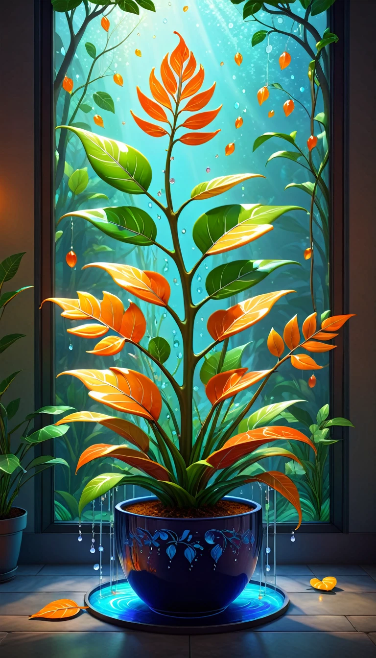 Stained glass style,(a magical plant,Colorful rainbow orange),Leaves covered with nectar, Plants covered in liquid, Cute 3d rendering, Rendering in Cinema 4D Octane, Blender Art, cinema 4d color rendering, 非常detailed幸福照片, rendered in cinema4d, Color Octane Rendering, Full of energy, Fair, translucent, complicated, detailed