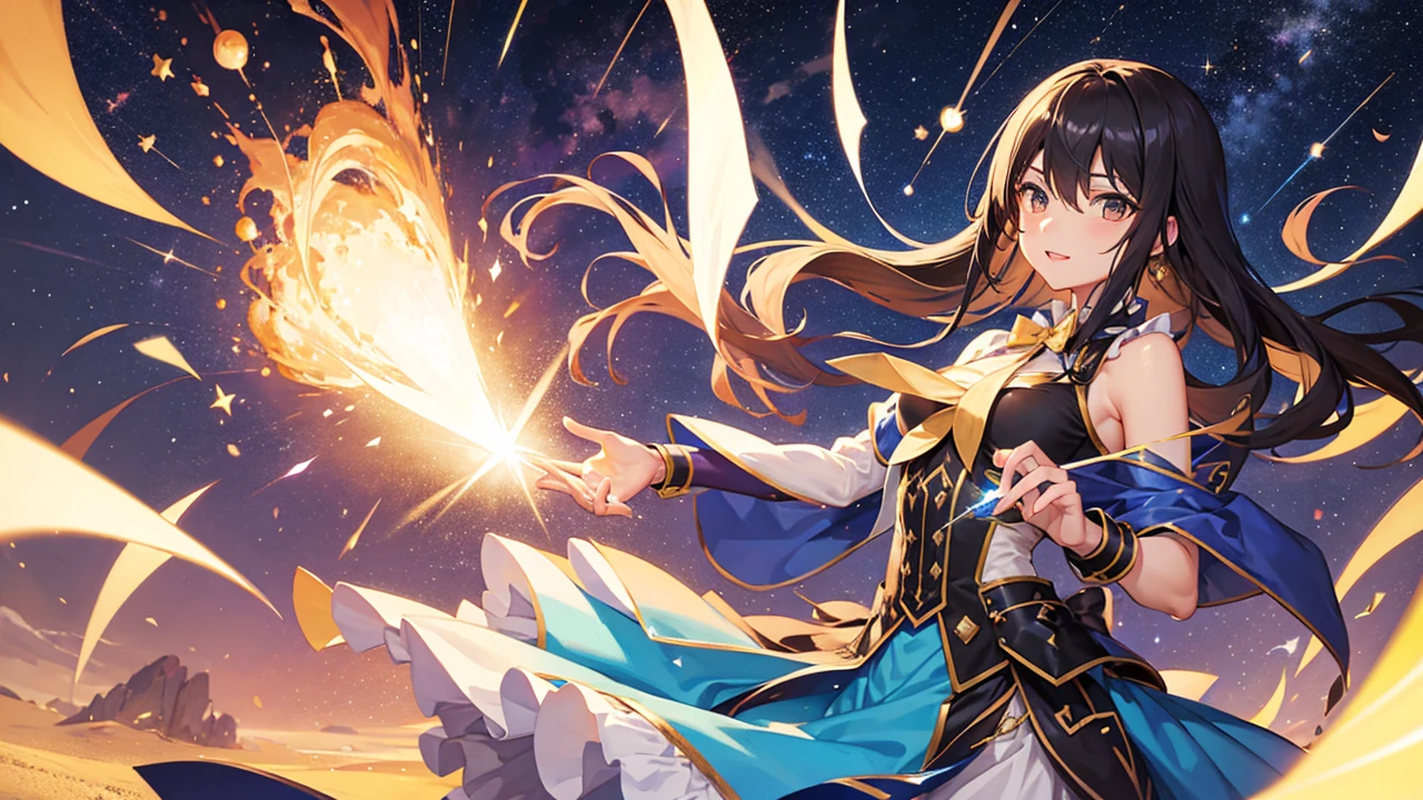 Female magician performs meteor shower magic