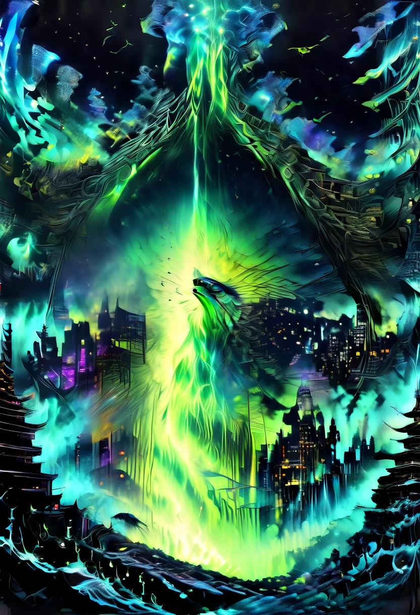 High resolution,Highest quality), Giant sci-fi creatures,A giant sci-fi beast,Giant sci-fi monster, A towering sci-fi presence, Towering Alien Creatures, Giant aliens,Large extraterrestrial lifeforms,Majestic Titanium SF,Giant futuristic creature,Giant sci-fi monster, destroyed metropolis,Devastated city,Dilapidated cityscape,Dystopian cityscape,Apocalyptic city skyline,Ruins of a destroyed city,Destroyed urban environment,Collapsing Streets,Ruined city, Scattered skyscrapers,Destroyed building,Damage to infrastructure,Roads and bridges were damaged,Collided vehicle,Falling debris,Burning Wreckage,Smoggy air,Abandoned City, Glowing Eyes,Sparkle Eyes,Sharp Eye,Menacing eyes,Glowing Eyes,Sharp Eye,Strong eyes,Sinister Eye,Illuminate the eyes, Sharp teeth,Sharp Fangs,Ferocious Jaws,Powerful jaws,Open your mouth wide,Long Tongue,Whipping the tongue,Slimy saliva,Toxic saliva, Giant Feet,Big stomp,Destructive Feet,Huge claws,Sharp Claws,Crushing Force, Scaly skin,Glowing Skin,Thick Armor Skin,Alien Texture,Iridescent Surface,Bioluminescence Pattern, Dark and dangerous atmosphere,Ominous and contemplative feelings,Ominous and spooky environment,Apocalyptic atmosphere,Mysterious and eerie environments, Cinema Lighting,Dramatic lighting,Spooky Light,Surrealistic lighting,Otherworldly lighting, Ominous Shadow,Falling Shadow,Creeping shadows, Explosions and vandalism,Holocaust and Destruction,Confusion and panic, Epic Battles,Heroic Resistance,Fight hard to survive, Abandoned cityscape,Living in ruins,A giant monster towers over the city, in contrast，in contrast，Cities pale in comparison,Cities are playgrounds for animals, An epic showdown between monsters and humans, Limited color palette,Dark and moody color scheme, Vivid neon lights,Pulsating Electrons.Abstract