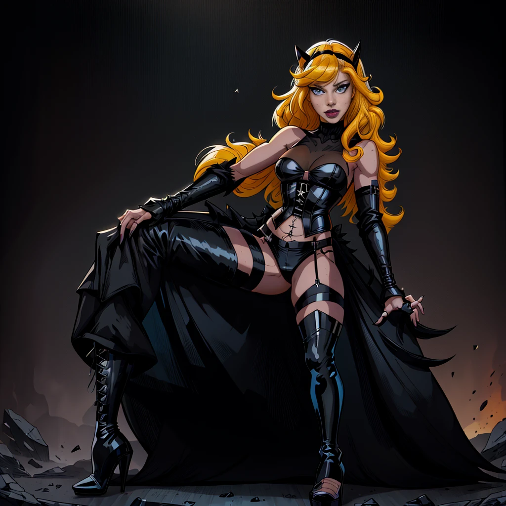 Black and white only. Mainline only.Vector line.Simple.Plump, pursed lips, freckles, Long curly black and yellow hair with bangs, Crystal blue eyes with smoky eyeshadow and black eyeliner, Black semi-matt lipstick,Black Bikini.Black thigh-high boots with stiletto heels.Black corset.Black Long Gloves.Black garter belt.Full body image of a woman.No background.Cat mask.single



