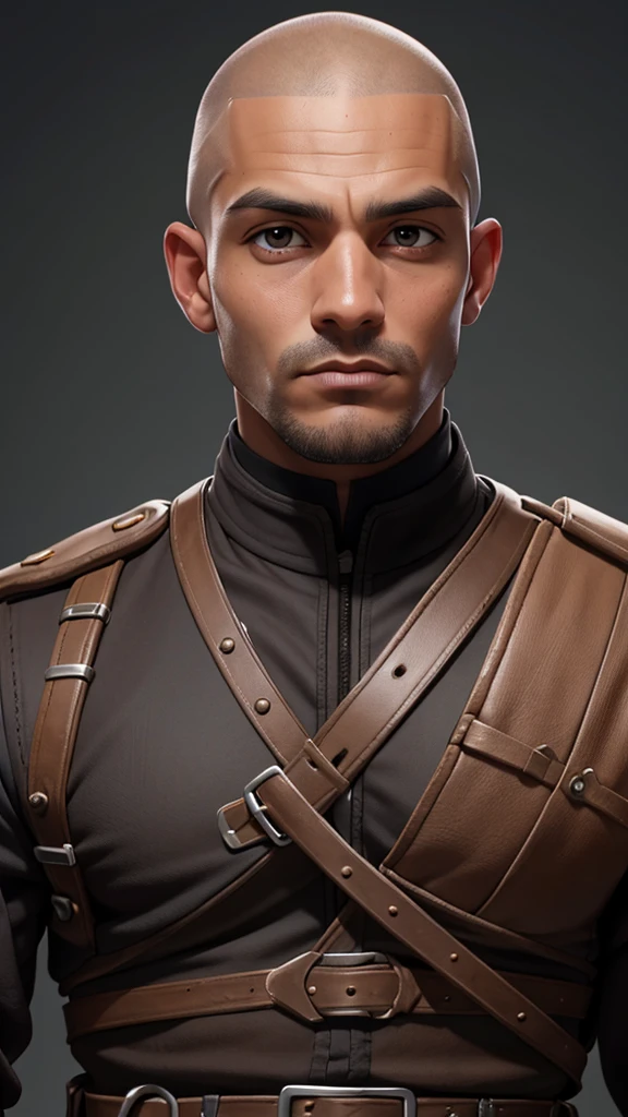 1man,portrait,Medieval mercenaries、real,skin head,dark brown skin