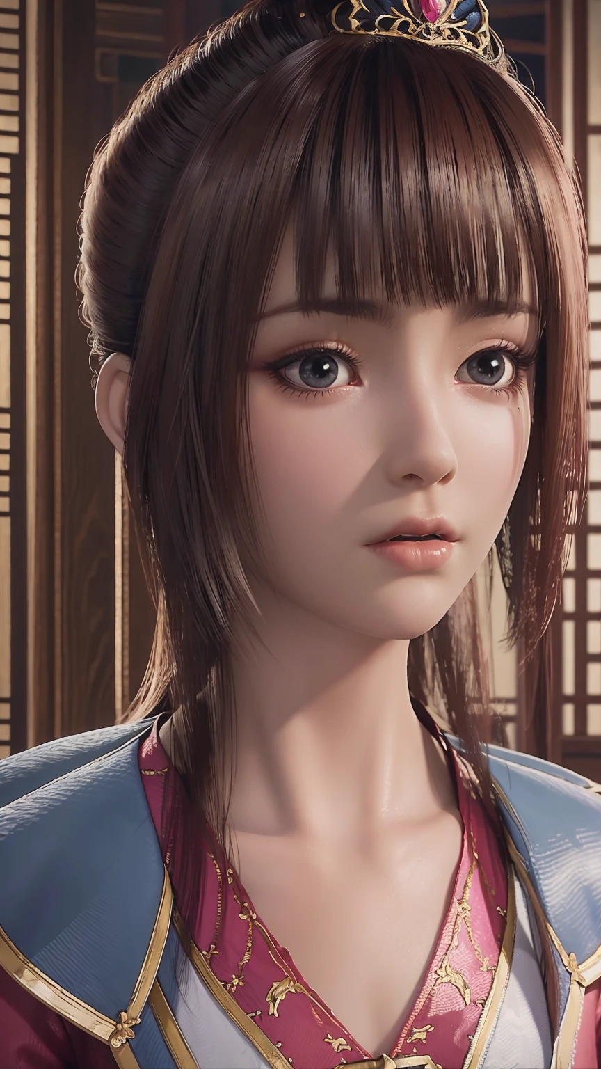 masterpiece, the best, night, Full Moon, 1 female, Mature woman, Chinese, China, elder sister, Royal sisters, Smile, Dark brown hair, Black Hair, Princess Cut, Weaving, curls, Double ball head, Light pink lips, calm, Intellectuals, Medium Length Hair, Green pupils, hairpin, Hydrangea, Delicate face, Close-up of face, Hand close-up