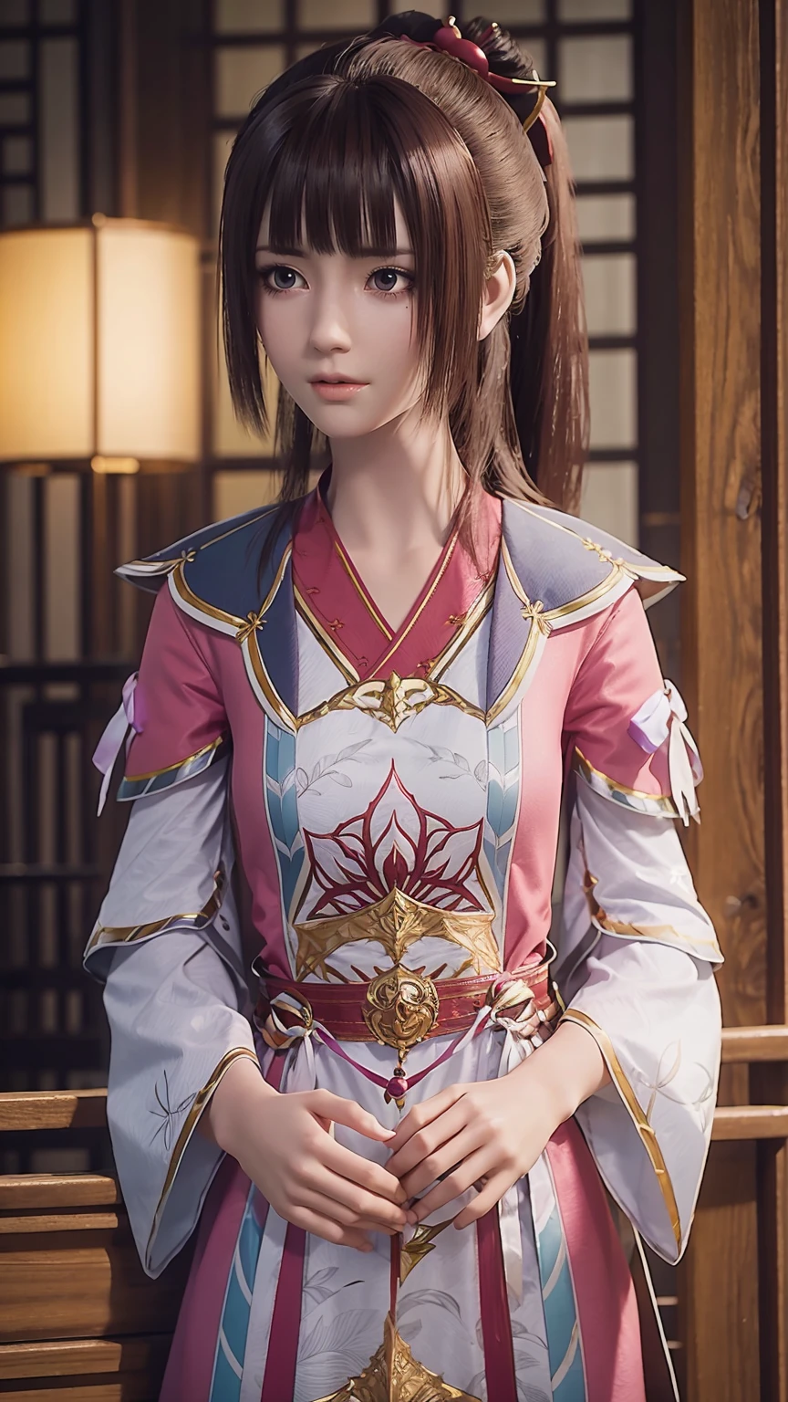 masterpiece, the best, night, Full Moon, 1 female, Mature woman, Chinese, China, elder sister, Royal sisters, Smile, Dark brown hair, Black Hair, Princess Cut, Weaving, curls, Double ball head, Light pink lips, calm, Intellectuals, Medium Length Hair, Green pupils, hairpin, Hydrangea, Delicate face, Close-up of face, Hand close-up