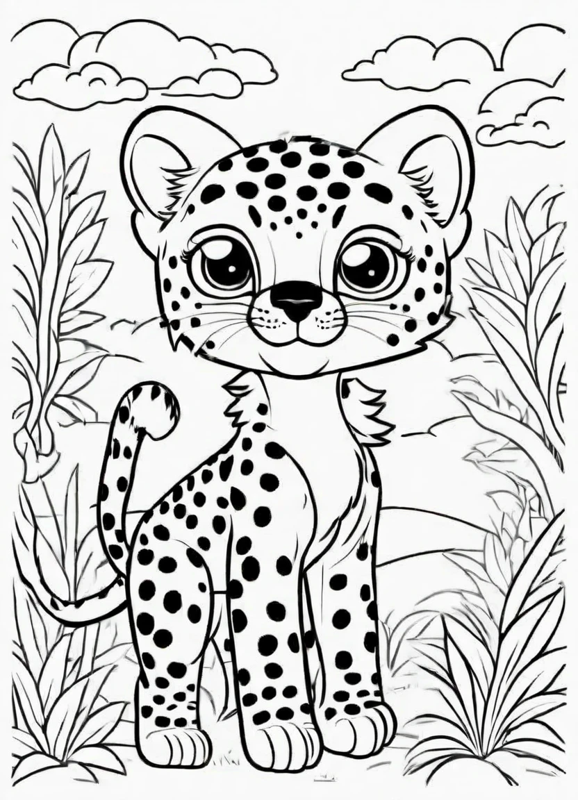 A cute Cheetah, cartoon, ,Coloring Book, ColoringBookAF,