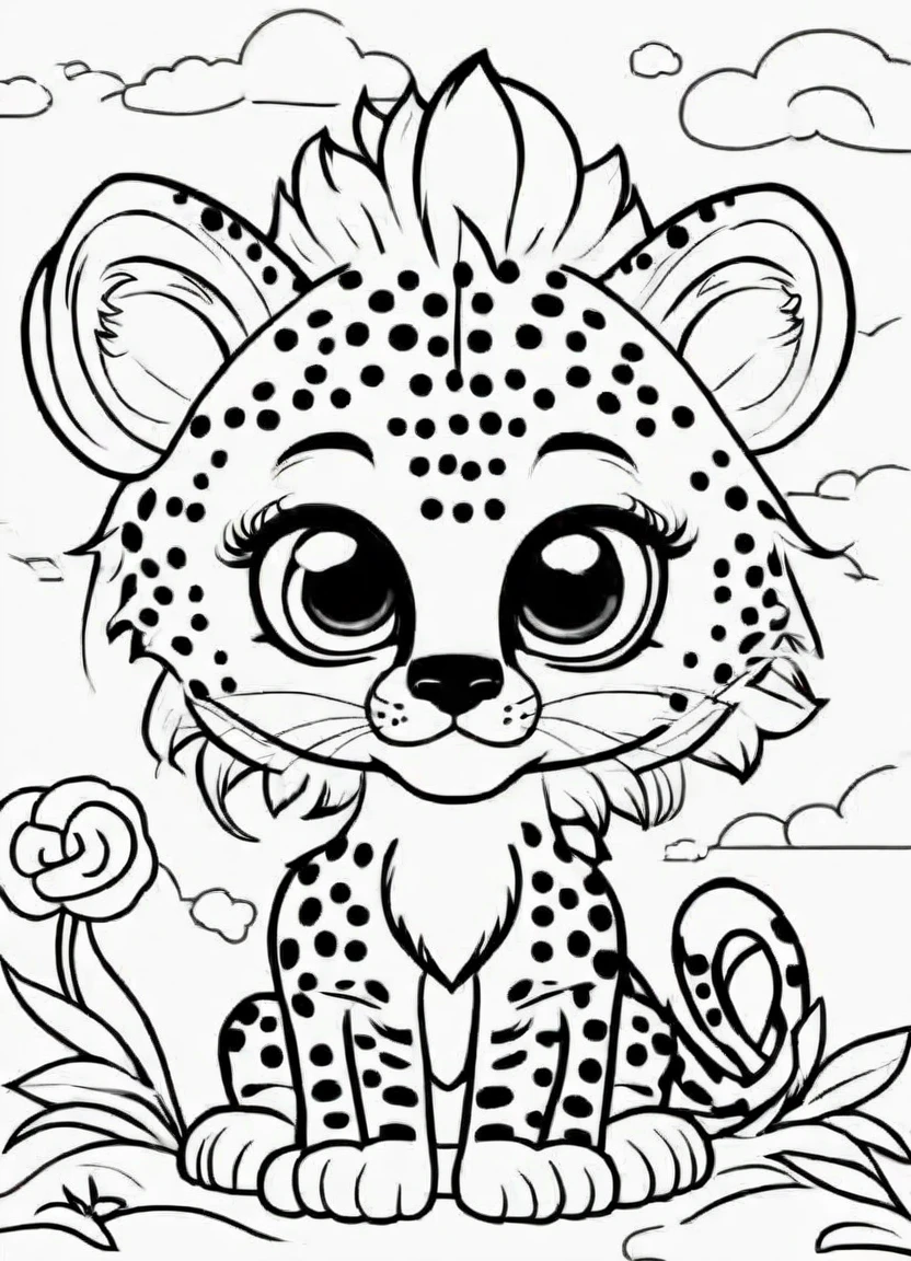 A cute Cheetah, cartoon, ,Coloring Book, ColoringBookAF,
