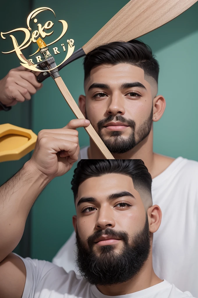 Crie uma logo com o desenho de um barber pole com uma coroa de rei em cima, escrito arte visual 01 como o nome da marca