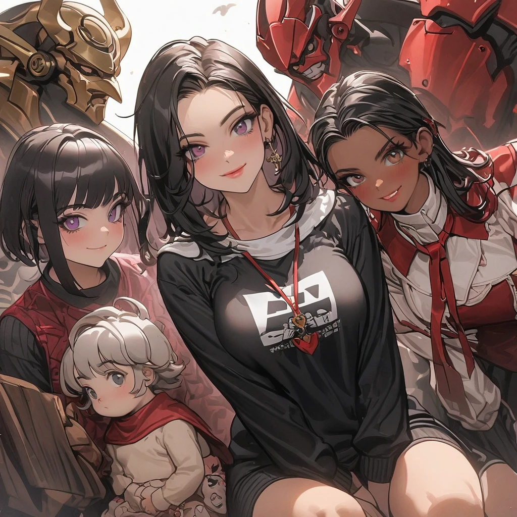 Obra de arte, melhor qualidade, extremamente detalhado,Dutch angle, anime,Large school sweater、saia xadrez xadrez,pele bronzeada, anos ,dark skin tiny body,peito pequeno,baand between legs,QUEBRAR,cabelo roxo escuro multicolorido,rabo de cavalo lateral,cabelo curto com mechas longas,QUEBRAR,olhos vermelhos,sobrancelha grossa,inexpressivo,Detailed lips,False eyelashes,QUEBRAR,red cotton ribbon,QUEBRAR,QUEBRAR,microssaia,QUEBRAR,escola