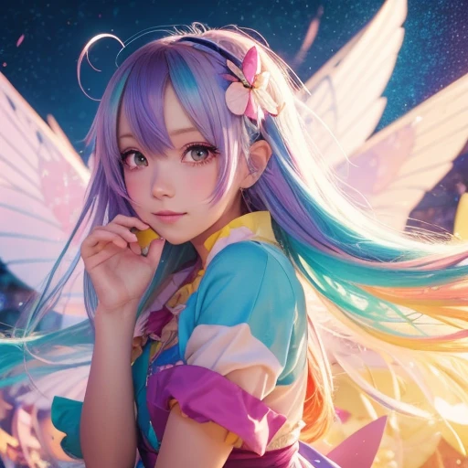 Anime girl with colorful hair and colorful dress, rossdraws pastel vivid, rossdraws cartoon vibrant, Anime Style 4k, Beautiful anime portraits, art germ colorful!!!, ! Dream Art Germ, Beautiful Anime Girls, Anime style digital art, anime art wallpaper 4k, anime art wallpaper 4k, Digital anime art, Highly detailed art gems Butterfly Wings