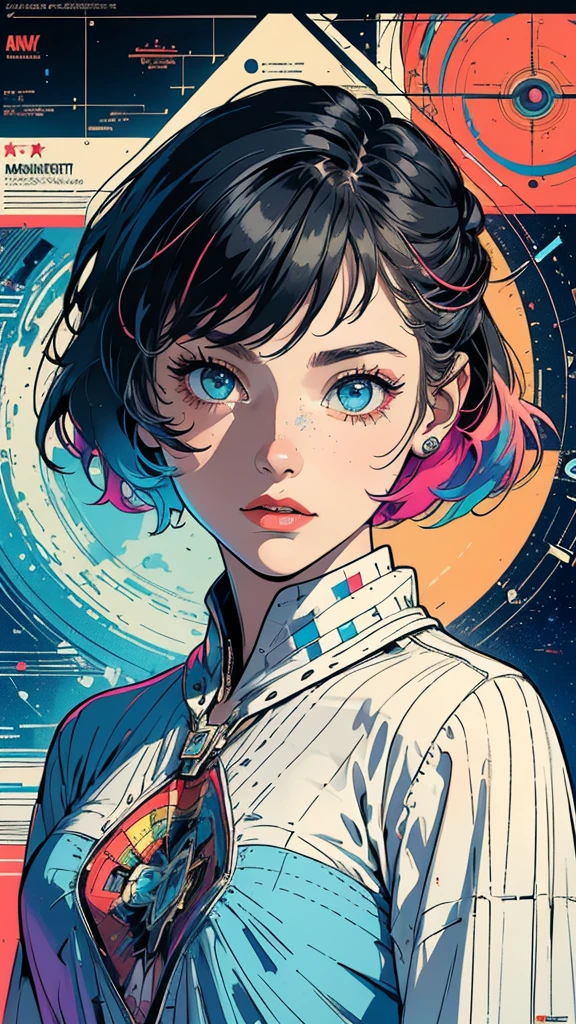 (((masterpiece, highest quality))),(((solo:1.2))),(((1girl:1.2))),32k wallpaper, very detailed, poster, vintage science fiction, 1960s,(((((geometric cinematic movie poster))))), (bauhaus), shape,(((abstract))), mid century modern, movie poster, vintage, Perfect Lady,1970's, halftone, speech bubble,(((portfolio,Close-up))),(((various angle))),(((bust up))),((highlight)),Vast landscape,((((heterochromia)))),(((complete. detailed face))),(((Extremely talented))),(((most complecated machine))),((Overall colorfully))