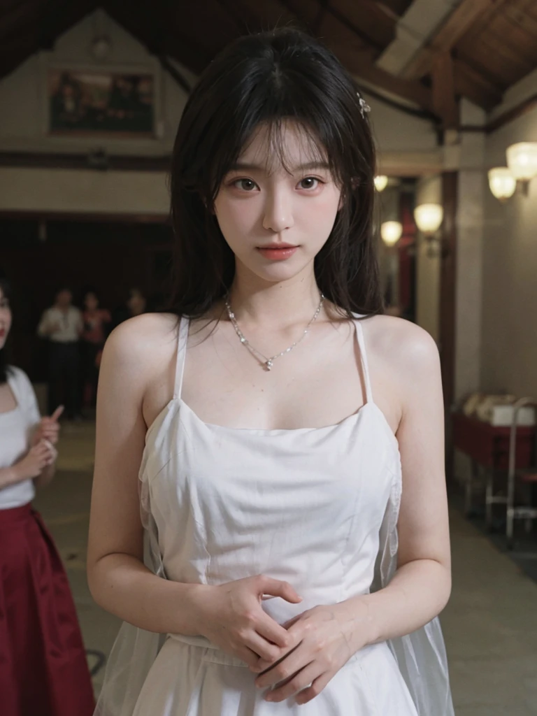 best quality， ultra high resolution， （realistically：1.4），cute hairpin，Baoyu Girl，Standing in the wedding hall，Fairy spirit fluttering，（flat chest：1.2） ，A pair of clear and charming peach blossom eyes,red wedding dress，Royal sister，The sun shines on the face，Big wavy hairstyle，（necklace：1.2），（White skin：1.4），a sense of atmosphere，a beautiful girl，Looking directly at the viewer， Close-up cleavage ，(lifelike:1.4),1 girl,Sexy,(Upper body:1.4),(wet),(:1.2) naked body, 