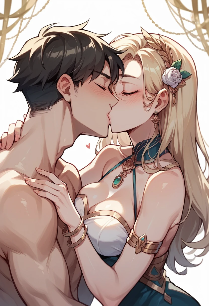 NSFW,((1man with 1woman,Having sex)),(supright straddl),hug,from side,bared  chest,priestess, blondehair, Blue eyes, Long hair, hat, tiny girl,Beautiful breasts,(tiny chest:1.2),Top image quality,masutepiece,Best Quality