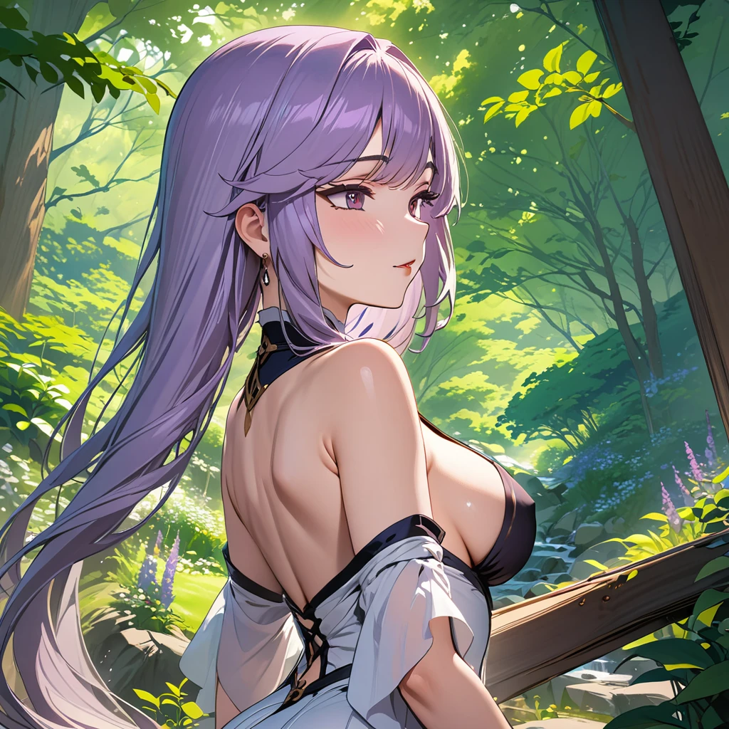 (masterpiece, best quality:1.2), 1girl, solo, Sonata, purple hair, nature, sexy