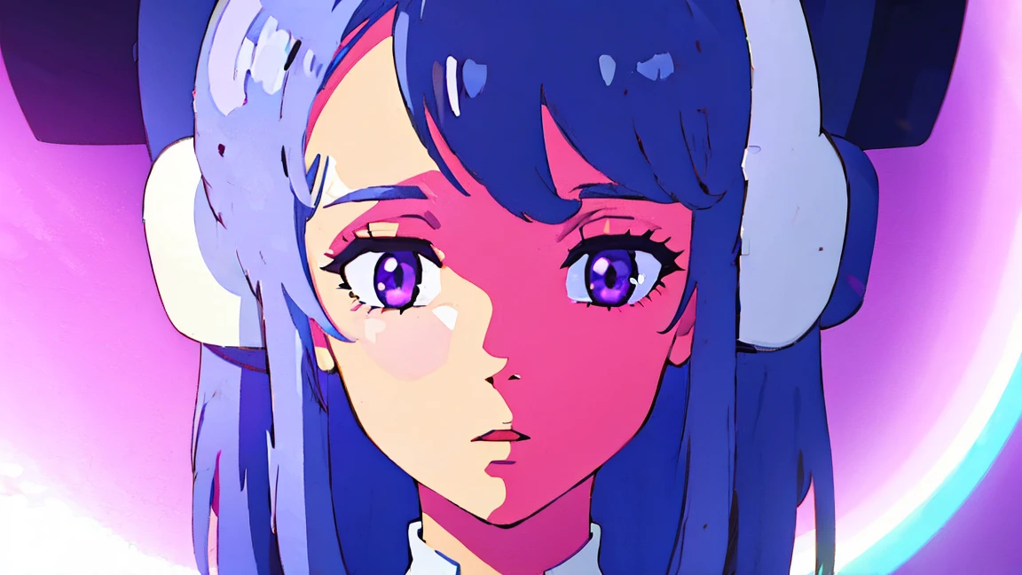 a cute anime girl wearing headphones and holding a portable music player, purple background, beautiful detailed eyes, beautiful detailed lips, extremely detailed face and hair, long eyelashes, elegant, peaceful expression, studio lighting, 8k, high quality, digital painting, vibrant colors, soft lighting, dreamy atmosphere