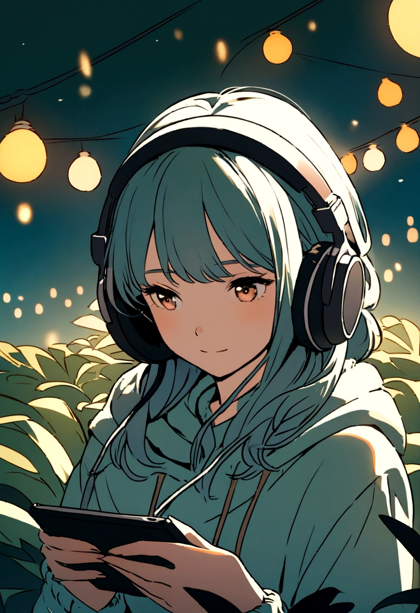 For the image, you could feature a stylized illustration or a photograph of a girl enjoying music, perhaps with headphones on, surrounded by a calming atmosphere like soft lights or a tranquil outdoor setting.