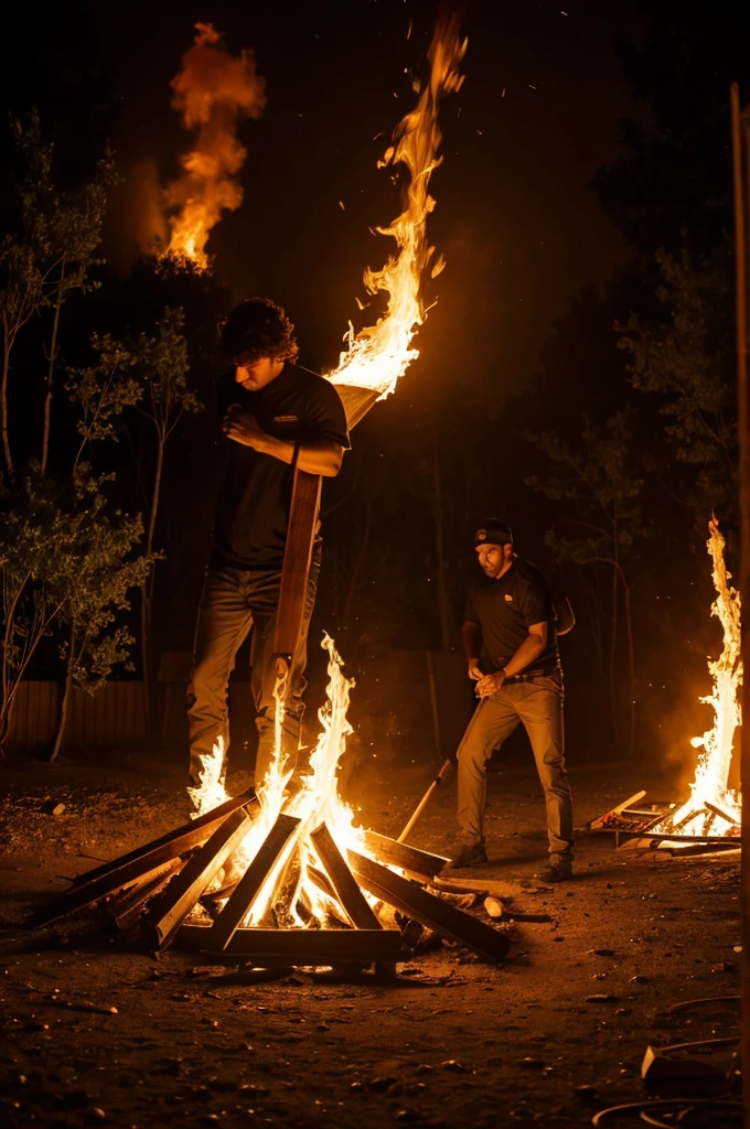 legion of ragged people following two people, one pulling a brazier and the other pushing it to light the dark path, behind the legion of people a man follows them flying