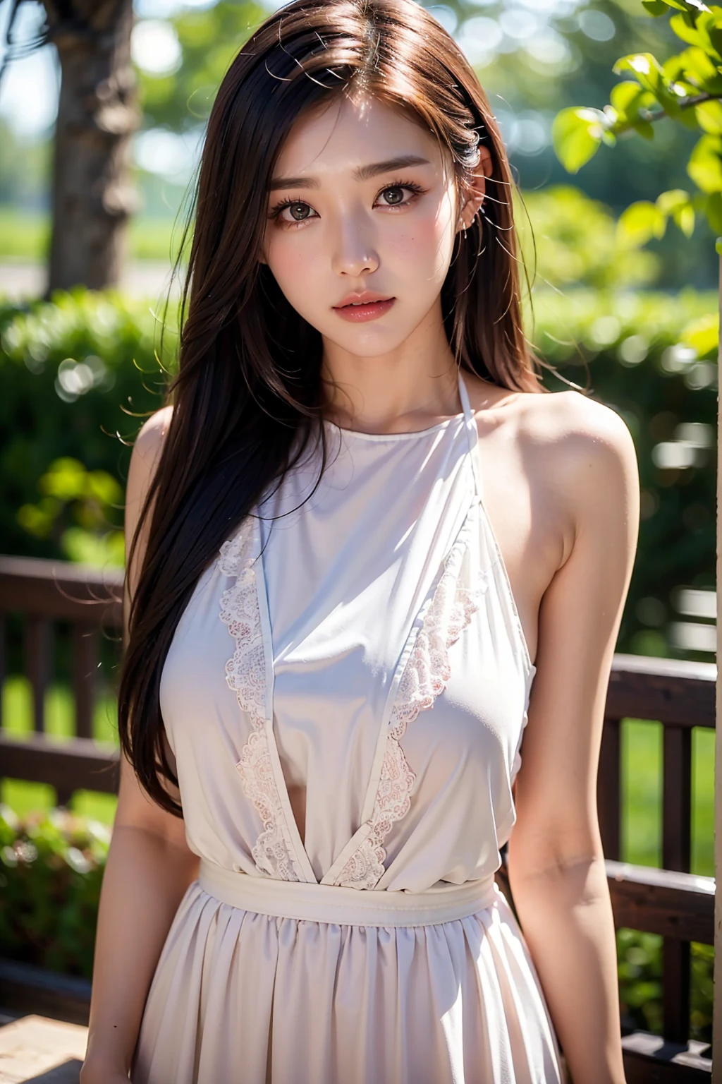 (((upper body:1.5))), high resolution, Detailed headshot of a beautiful woman, young and handsome girl, realistic:0.5, perfect skin, (Bokeh Photos, (soft focus):1.2, Out-of-focus highlights, dreamy atmosphere, Shining circles, Enchanting depths), very cool, pure, Beautiful and detailed face and eyes, chest, (dark-brown eyes :1.1), (Pretty Extreme And Beautiful Japanese Sexy Girl), (22 years old: 1.1), (standing:1.3), (looking at you:1.3), (lower one&#39;s arms:1.3), (arms back:1.5), (simple background:1.5, sunset big ben:1.3), Bokeh Photos, (soft focus):1.2, Out-of-focus highlights, dreamy atmosphere, Shining circles, Enchanting depths, break, (((wearing a classy elegant Black Beige Tartan Plaid pattern shirt:1.3))), (pleated skirt:1.3), (belt:1.3), (long sleeve sweater:1.3), (Black leather combat boots:1.3), Incredibly detailed costumes, break, (medium chest:1.0), (((sagging chest:1.3))), (thin waist:1.3), (slim:1.3), (cute:1.2), ((K-pop idol:1.3)), (upper thigh:0.6), soft light, lens glow, looking at viewer, straight teeth, laugh, floating hair, brown eyes,(mahogany thin wavy hair :1.2), forehead, medium length hair:1.3, dark brown eyes, beautiful eyes, princess eyes, (big eyes:1.3), (droopy eyes:1.2), hair between eyes, Beautiful and detailed skin, (detailed beautiful girl: 1.4), chapped lips, red lips, Face with full makeup, (glowing skin), ((perfect female body)),complete anatomy, perfect proportions, (Korean actresses have the prettiest faces:1.3, extremely cute and beautiful Japanese actress face:1.3), (blush:1.1), break, movie scene, cinematic, full color, 4K, 8K, 16,000, raw photo, masterpiece, Professionally color graded, professional photography, consider, Soft Clean Focus, realistic lighting and shading, (Very delicate and beautiful art):1.3, elegant, Active Angle, Dynamic Pose, gray background, Just focus, (bust:1.2), cinematic light,