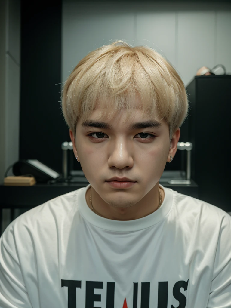 Retrato de Agust D, the lonely and introspective alter ego of BTS's Suga. Mostra Agust D com cabelos escuros, serious and intense expression, vestindo roupas pretas, on a monochromatic and gloomy background, com ar de melancolia e profundidade emocional.