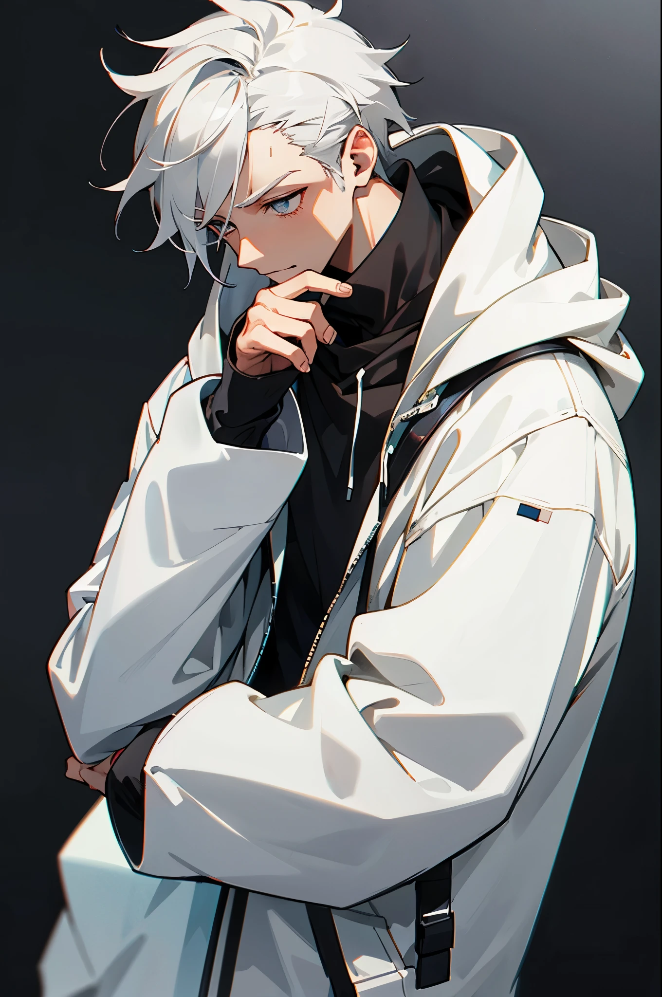 male　gray hair　icon　background white　Do not wear a hood　black hoodie　simple　
