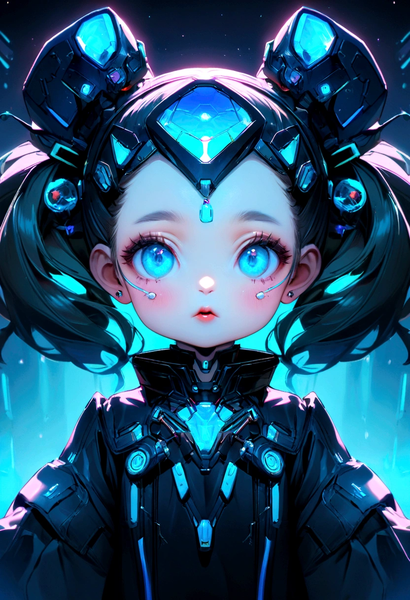 Extraordinary portrait of an unfamiliar microscopic cyberpunk , 4 years old girl, baby girl, four years old,  showcasing their adorable and small features over a blue tech-infused high fashion style, meticulously captured in professional photography. 8k resolution guarantees a stunning level of detail and beauty for this intriguing and exotic extraterrestrial subject, leaving the viewers in awe of its unique charm.

In this extraordinary portrait, a small and adorable cyberpunk  is brought to life through the masterful blend of state-of-the-art technology and artistic vision. The  distinctive blue tech-style fashion adorns their diminutive form, with intricate w