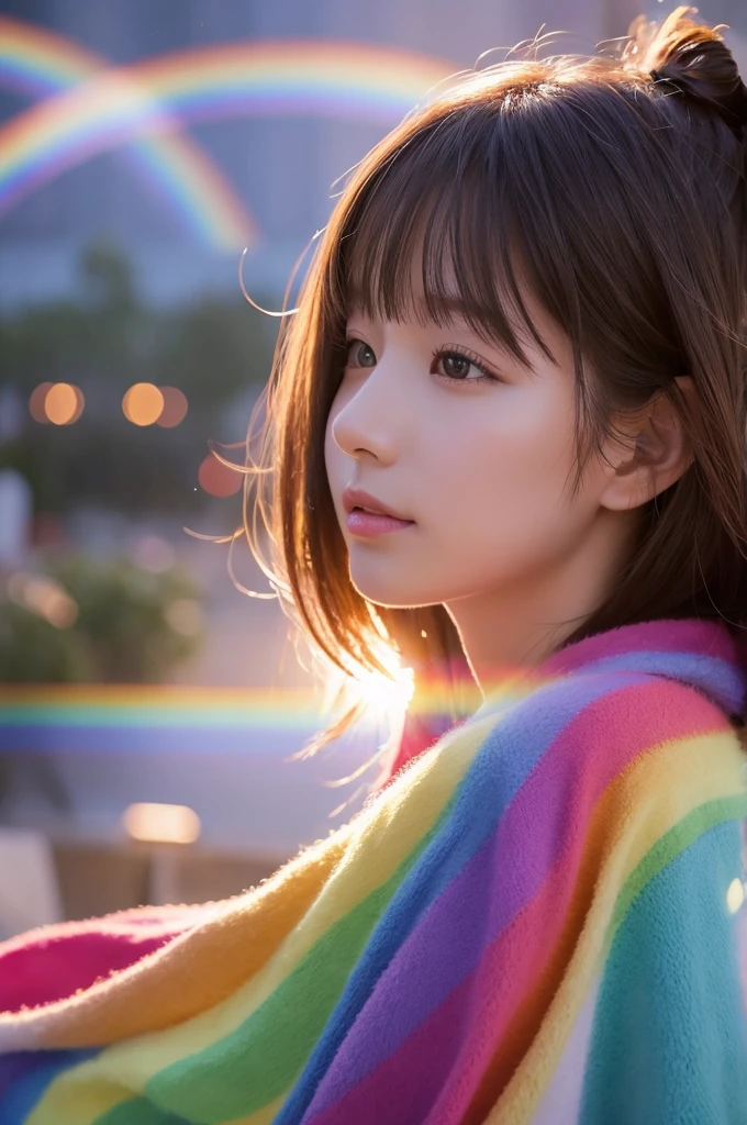 Can be used as healing music　nature　evening　building　Girl　rainbow　Fluffy light