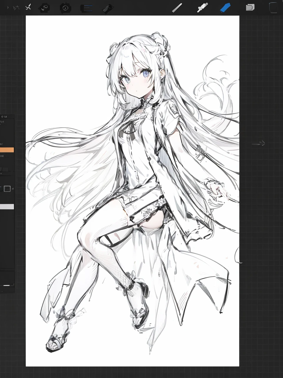miko dress,big chest,white hair,full body